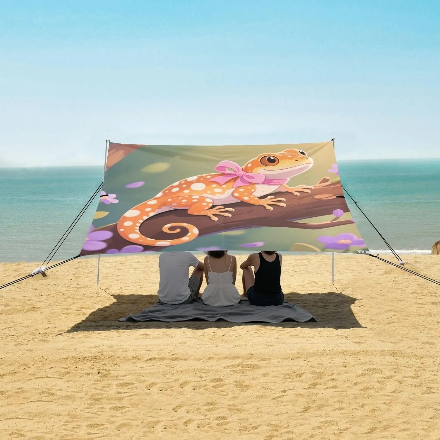 Cute Axolotl with Pink Bow Beach Camping Tent Sun Shelter for Whole Family, Beach Shade Canopy with UPF50  UV Protection,Easy Set Up and Carry,Outdoor Shade for Trips, Fishing, Backyard Fun Pic