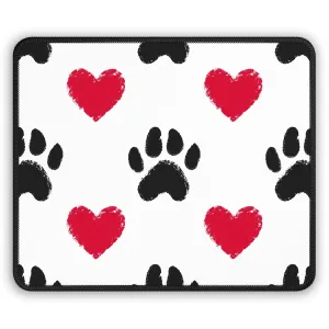 Cute Paw Print Gaming Mouse Pad - Red Hearts Design