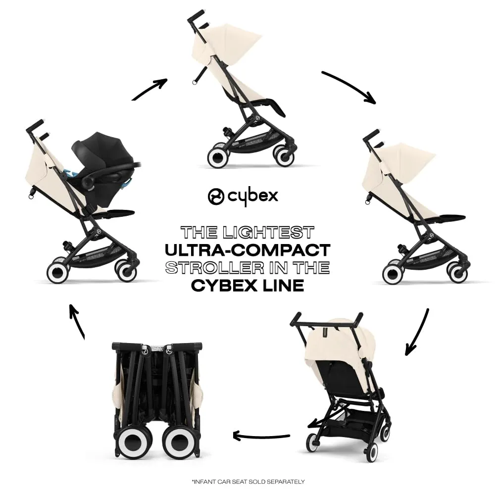 Cybex Libelle 2 Travel pockit Baby Stroller - Lightweight Carry-On Travel Stroller for Airplane with One-Hand Recline, Compatible with CYBEX Car Seats, Canvas White