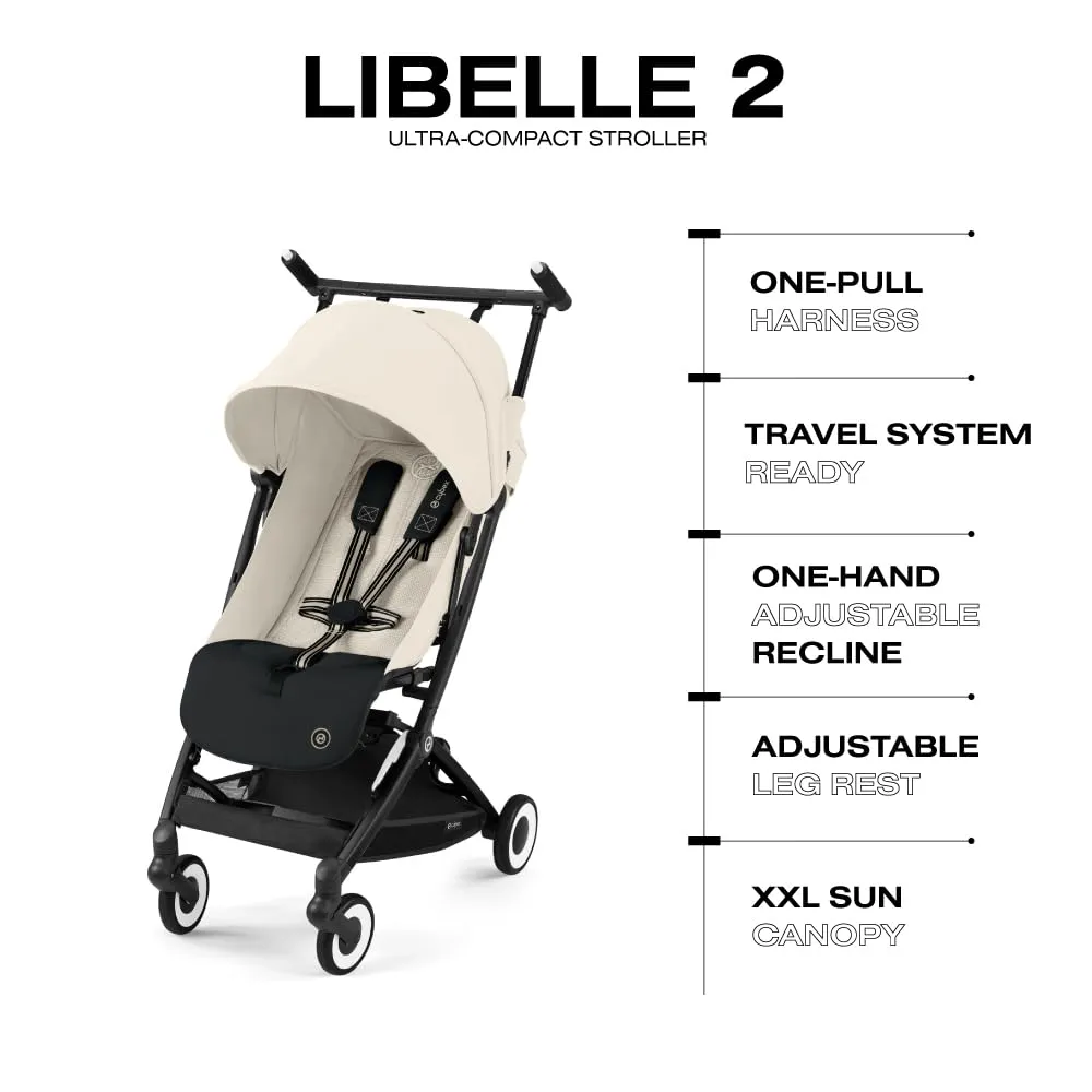 Cybex Libelle 2 Travel pockit Baby Stroller - Lightweight Carry-On Travel Stroller for Airplane with One-Hand Recline, Compatible with CYBEX Car Seats, Canvas White