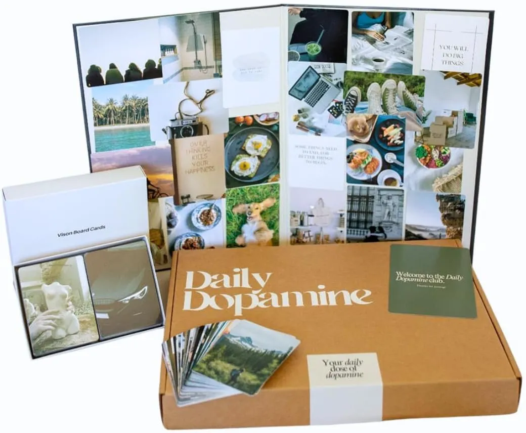 Daily Dopamine Vision Board Kit for Ambitious People- Foldable Mood & Dream Board for Manifestation, Visualization & Goal Setting|125 Aesthetic Photo & 25 Empowering Quote Cards| Vision Board Supplies