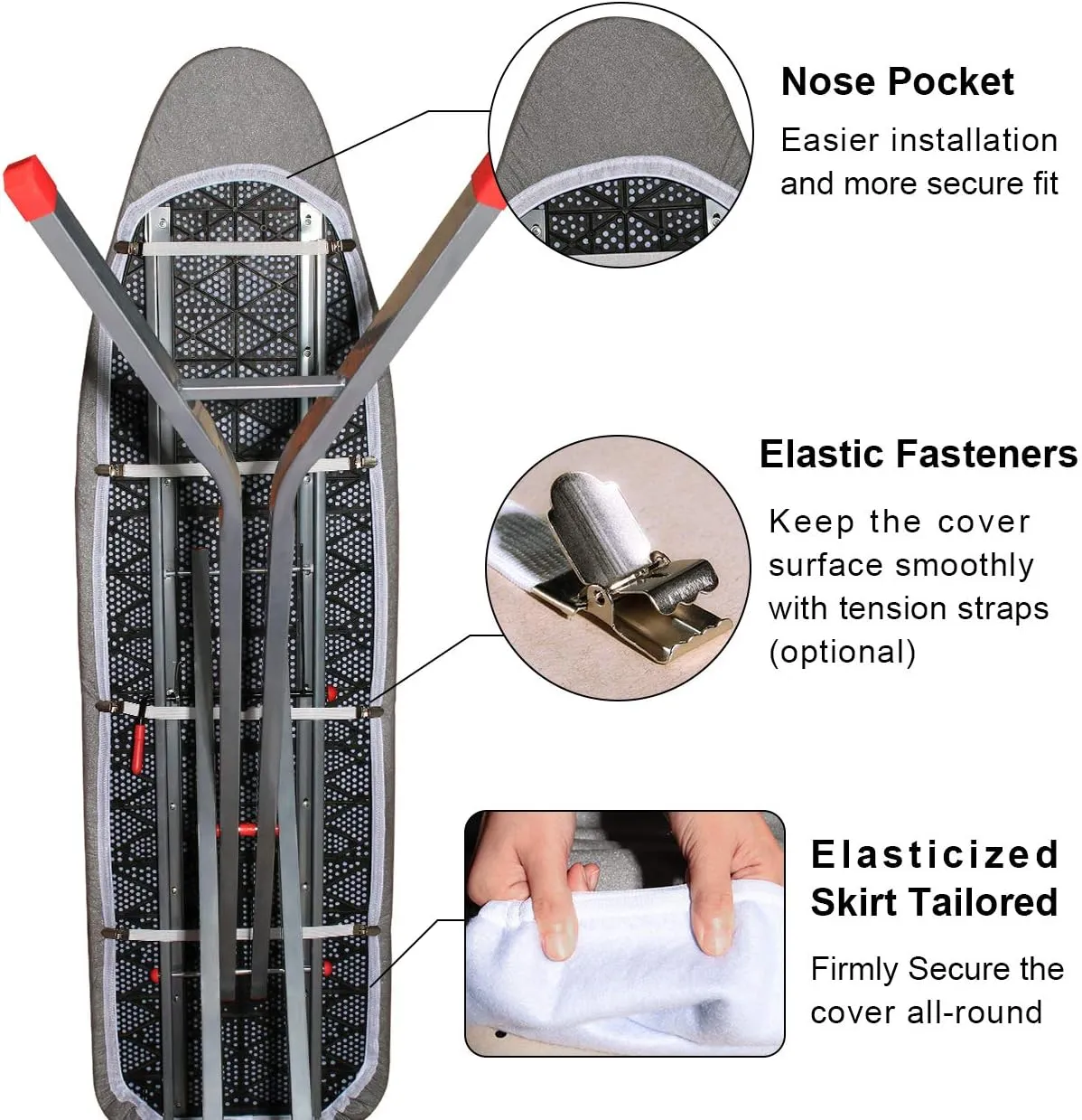 Dalykate 15x54 Ironing Board Cover and Pad with Elastic Edge and Scorch and Stain Resistant Thick Padding Ironing Board Covers 4 Fasteners and Protective Scorch Mesh Cloth