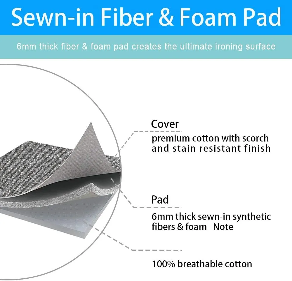 Dalykate 15x54 Ironing Board Cover and Pad with Elastic Edge and Scorch and Stain Resistant Thick Padding Ironing Board Covers 4 Fasteners and Protective Scorch Mesh Cloth