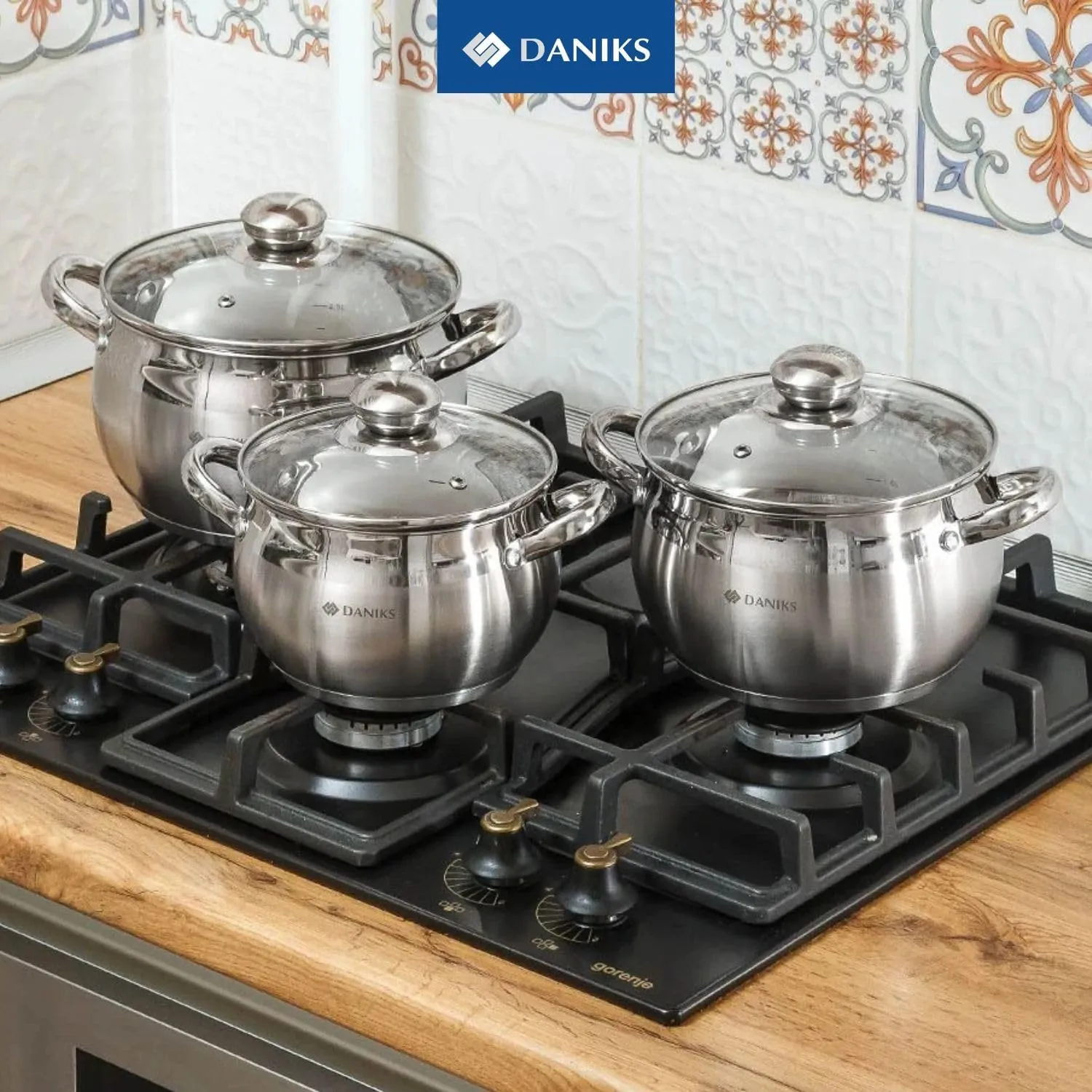 Daniks Classic 6-Piece Stainless Steel Induction Cookware Set – Dishwasher Safe Pots with Lids, Measuring Scale, Silver