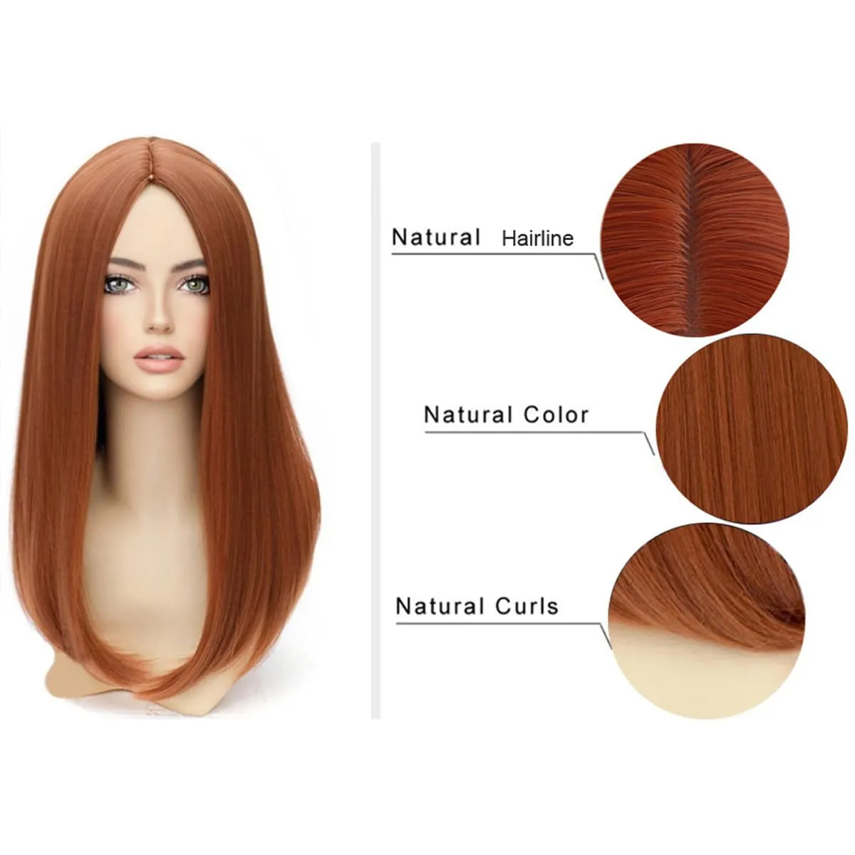 Dark Orange for Women Long Straight Orange Wig Ginger Wigs Auburn Wigs Heat Resistant Synthetic Hair