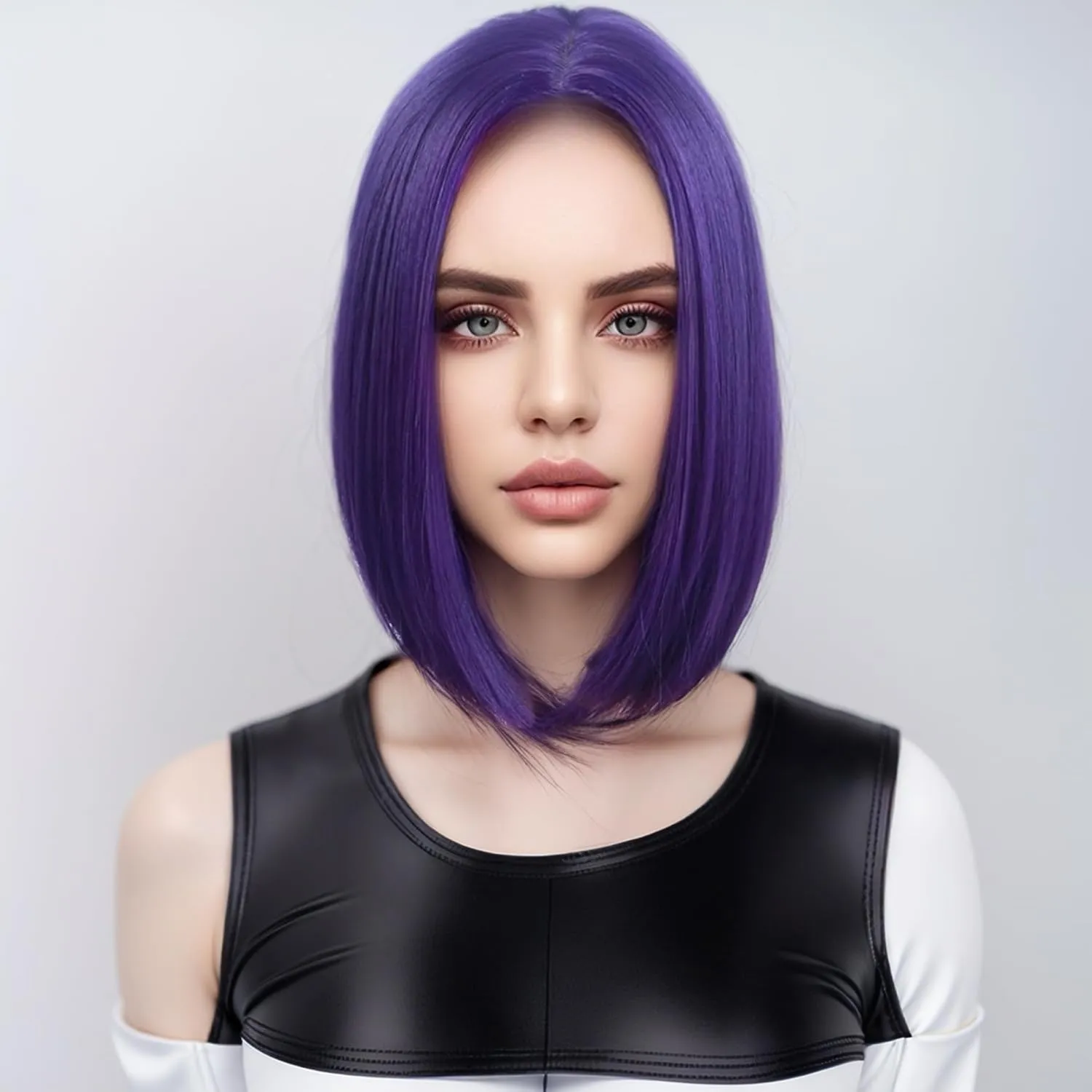 Dark Purple Bob Wig Short Straight Synthetic Purple Hair Wig for Women Girls Middle Part Wig Heat Resistant Synthetic Hair Wigs for Daily Use Cosplay Anime Wig With Wig Cap