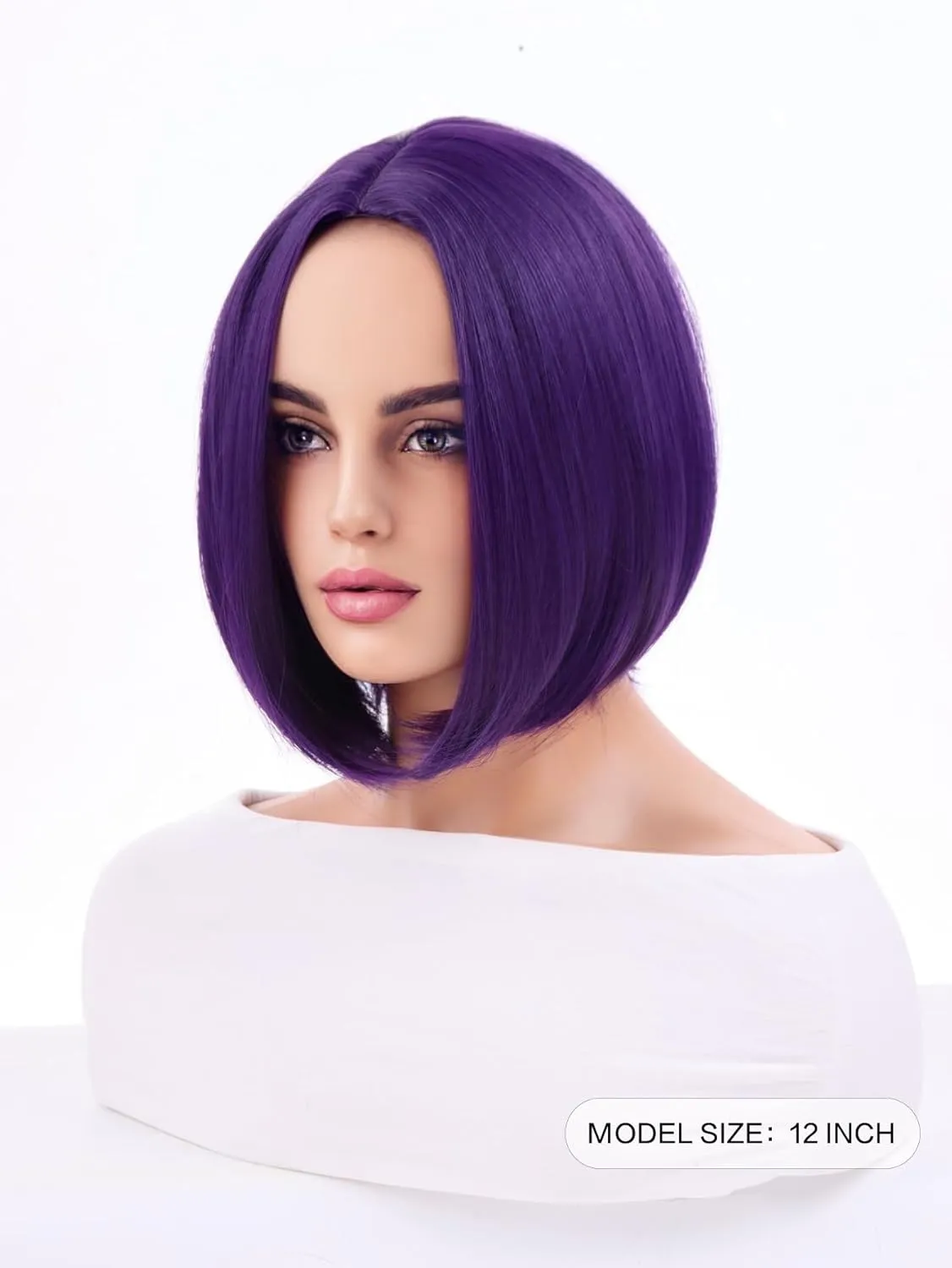 Dark Purple Bob Wig Short Straight Synthetic Purple Hair Wig for Women Girls Middle Part Wig Heat Resistant Synthetic Hair Wigs for Daily Use Cosplay Anime Wig With Wig Cap