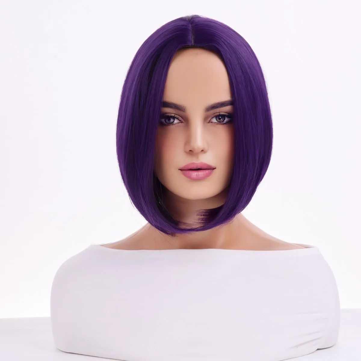 Dark Purple Bob Wig Short Straight Synthetic Purple Hair Wig for Women Girls Middle Part Wig Heat Resistant Synthetic Hair Wigs for Daily Use Cosplay Anime Wig With Wig Cap