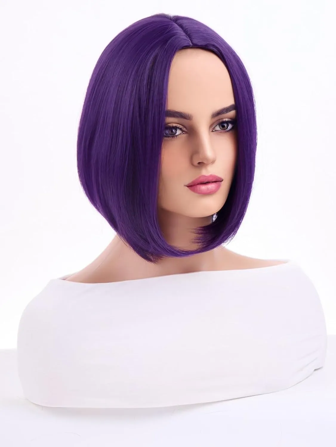 Dark Purple Bob Wig Short Straight Synthetic Purple Hair Wig for Women Girls Middle Part Wig Heat Resistant Synthetic Hair Wigs for Daily Use Cosplay Anime Wig With Wig Cap