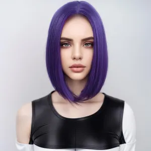 Dark Purple Bob Wig Short Straight Synthetic Purple Hair Wig for Women Girls Middle Part Wig Heat Resistant Synthetic Hair Wigs for Daily Use Cosplay Anime Wig With Wig Cap