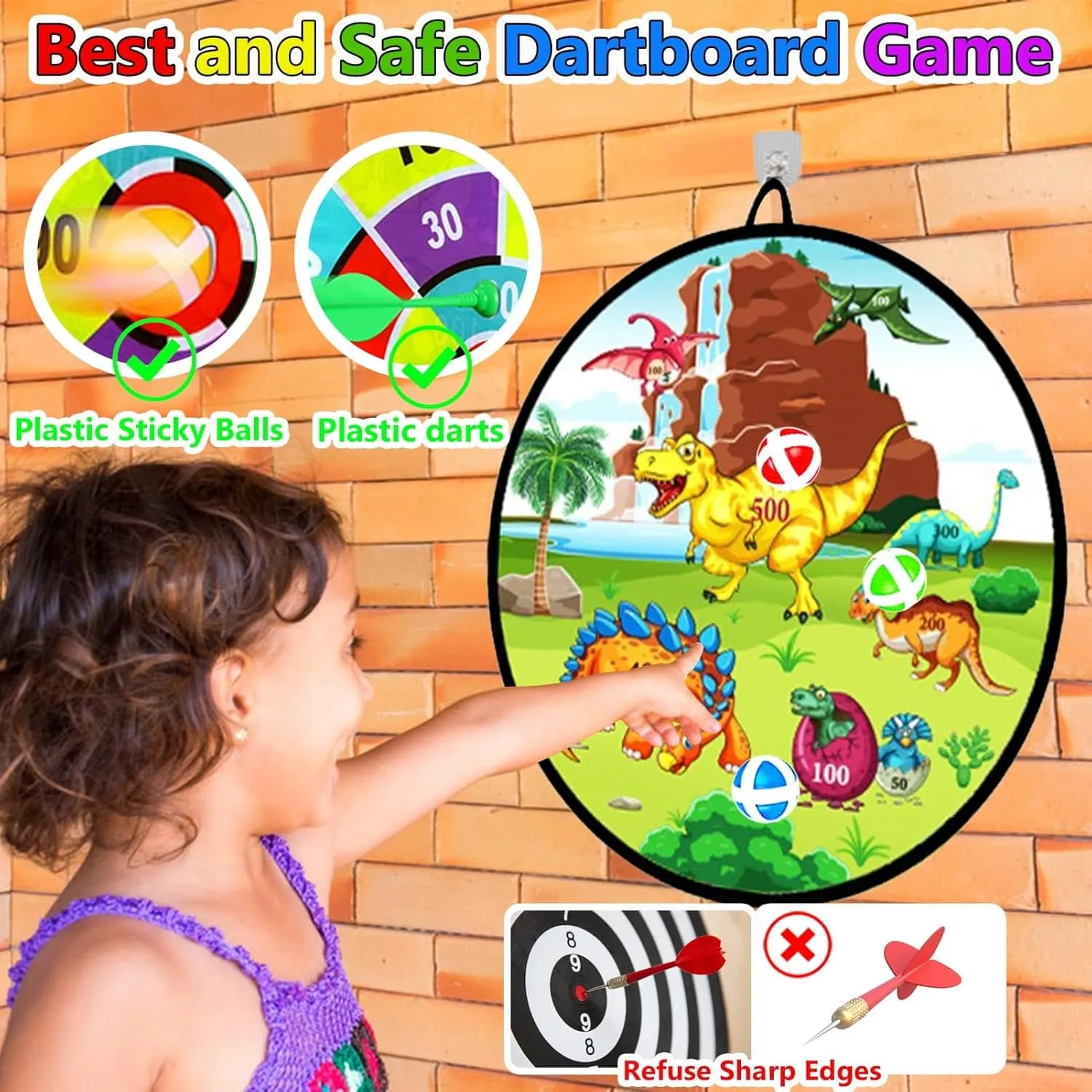 Dart Board for Kids Ages 4-8 - 29" Double-Sided Dart Board with Sticky Balls and Darts,Boys Toys for Ages 8-13,Valentines Day Gifts for 7 8 9 10 11 12 13 14 Year Old, Indoor/Outdoor Party Game Toys