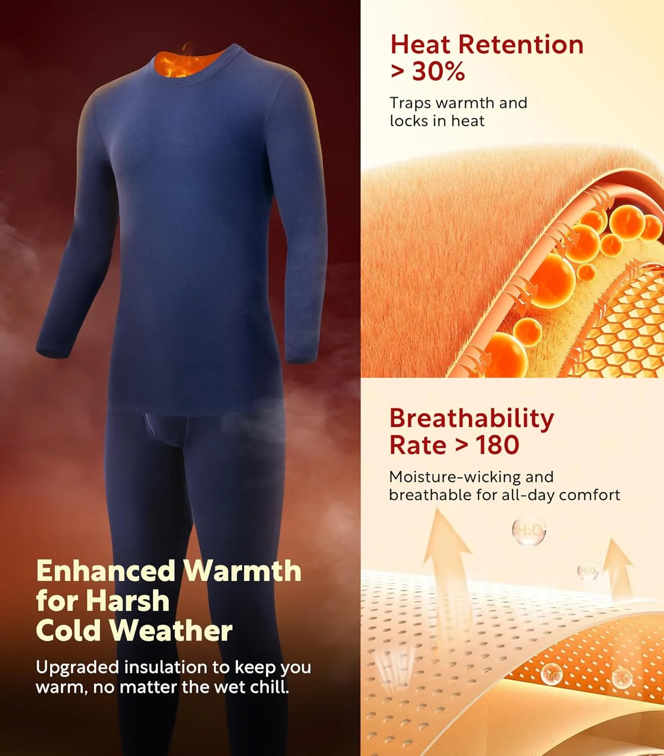 DAVID ARCHY Men’s Heavyweight Thermal Underwear for Extreme Cold, Perfect for Harsh Winter from -10°C to -5°C