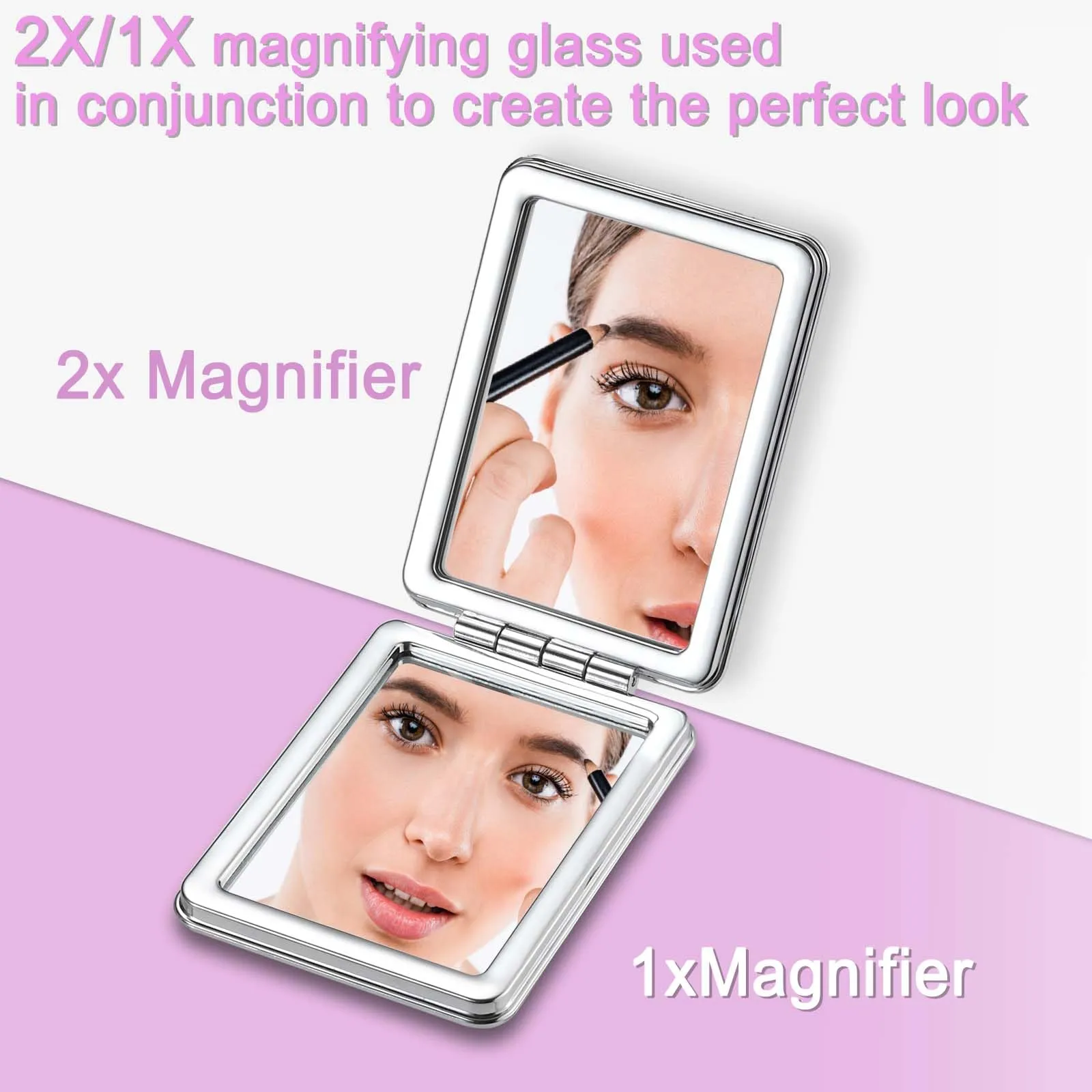 dcdcee Pocket Mirror, Small Travel Mirror with Magnification, Portable Double-Sided Magnifying Cosmetic Mirror for Daily (Purple Moon)