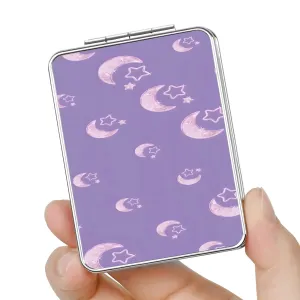 dcdcee Pocket Mirror, Small Travel Mirror with Magnification, Portable Double-Sided Magnifying Cosmetic Mirror for Daily (Purple Moon)