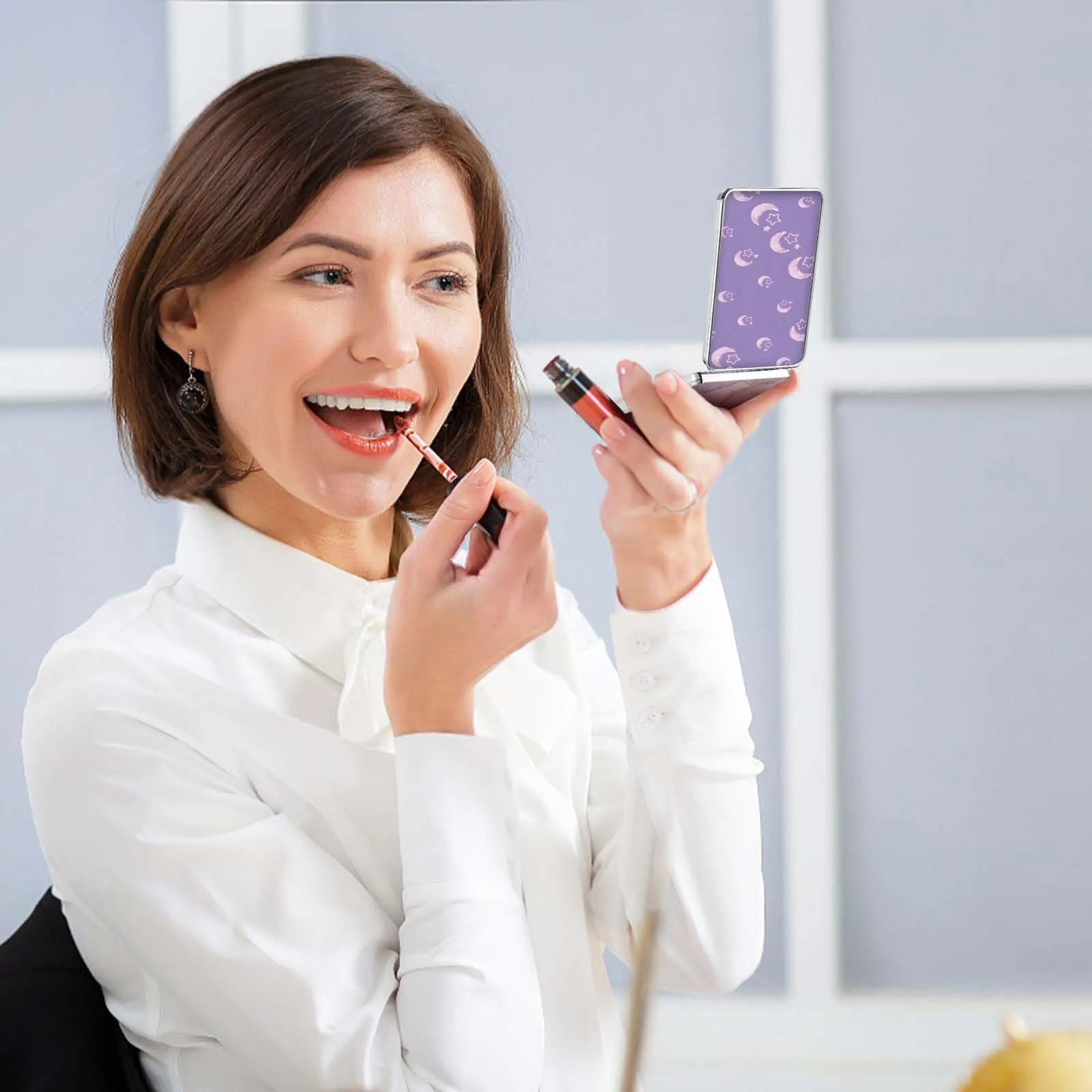 dcdcee Pocket Mirror, Small Travel Mirror with Magnification, Portable Double-Sided Magnifying Cosmetic Mirror for Daily (Purple Moon)
