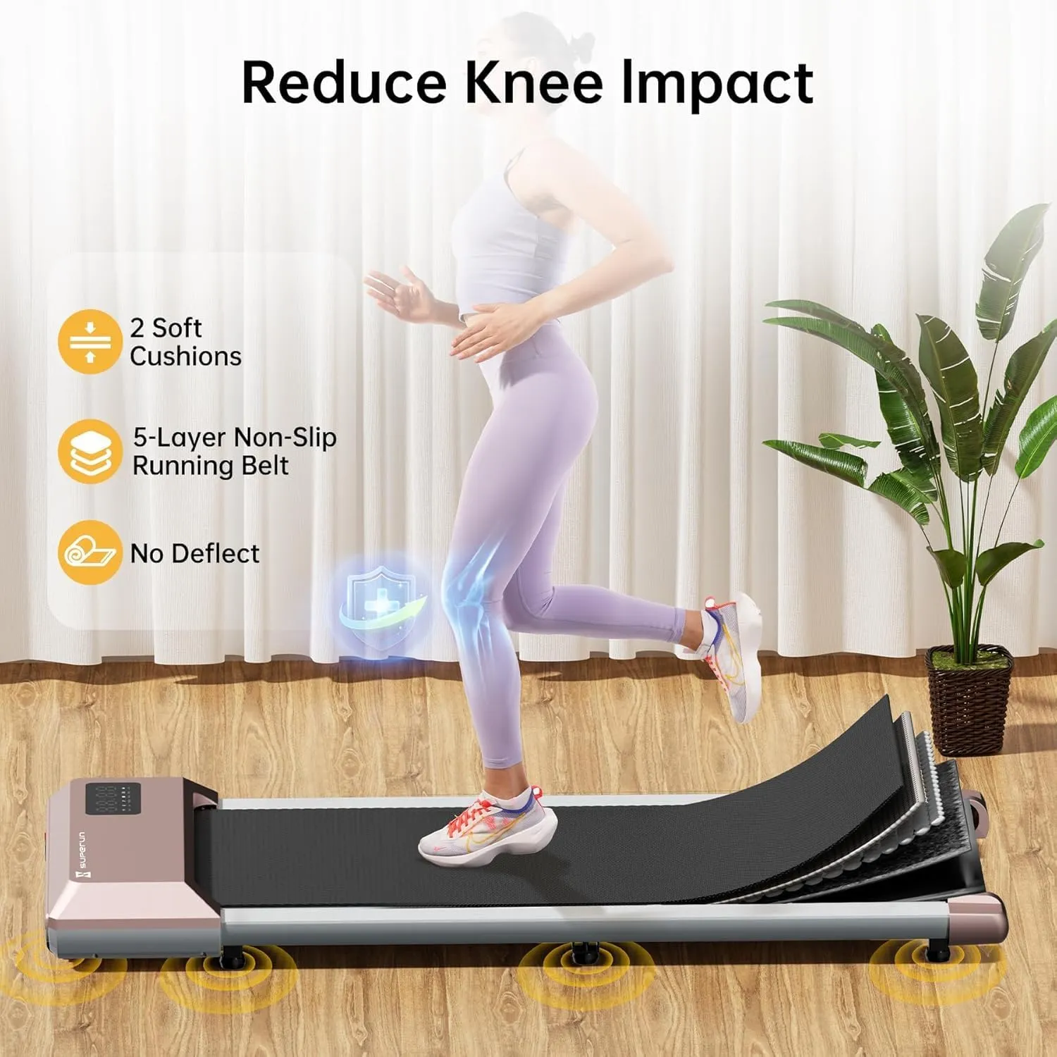 DeerRun 2025 Upgrade Walking Pad, Smart Under Desk Treadmill for Home Office, No-Assembly Treadmills with APP and Remote Control, LED Display, 2.5 HP Quiet Walking Jogging Machine, 300 lbs Capacity