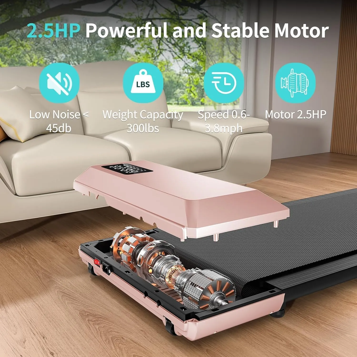 DeerRun 2025 Upgrade Walking Pad, Smart Under Desk Treadmill for Home Office, No-Assembly Treadmills with APP and Remote Control, LED Display, 2.5 HP Quiet Walking Jogging Machine, 300 lbs Capacity