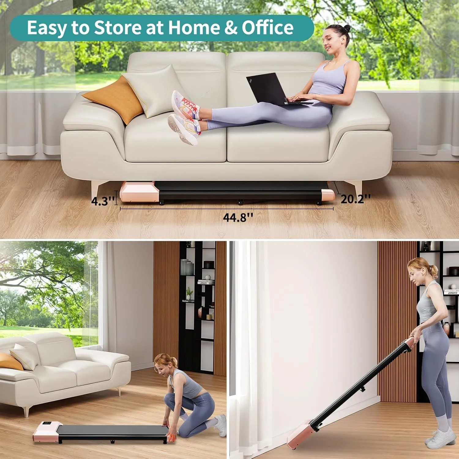 DeerRun 2025 Upgrade Walking Pad, Smart Under Desk Treadmill for Home Office, No-Assembly Treadmills with APP and Remote Control, LED Display, 2.5 HP Quiet Walking Jogging Machine, 300 lbs Capacity