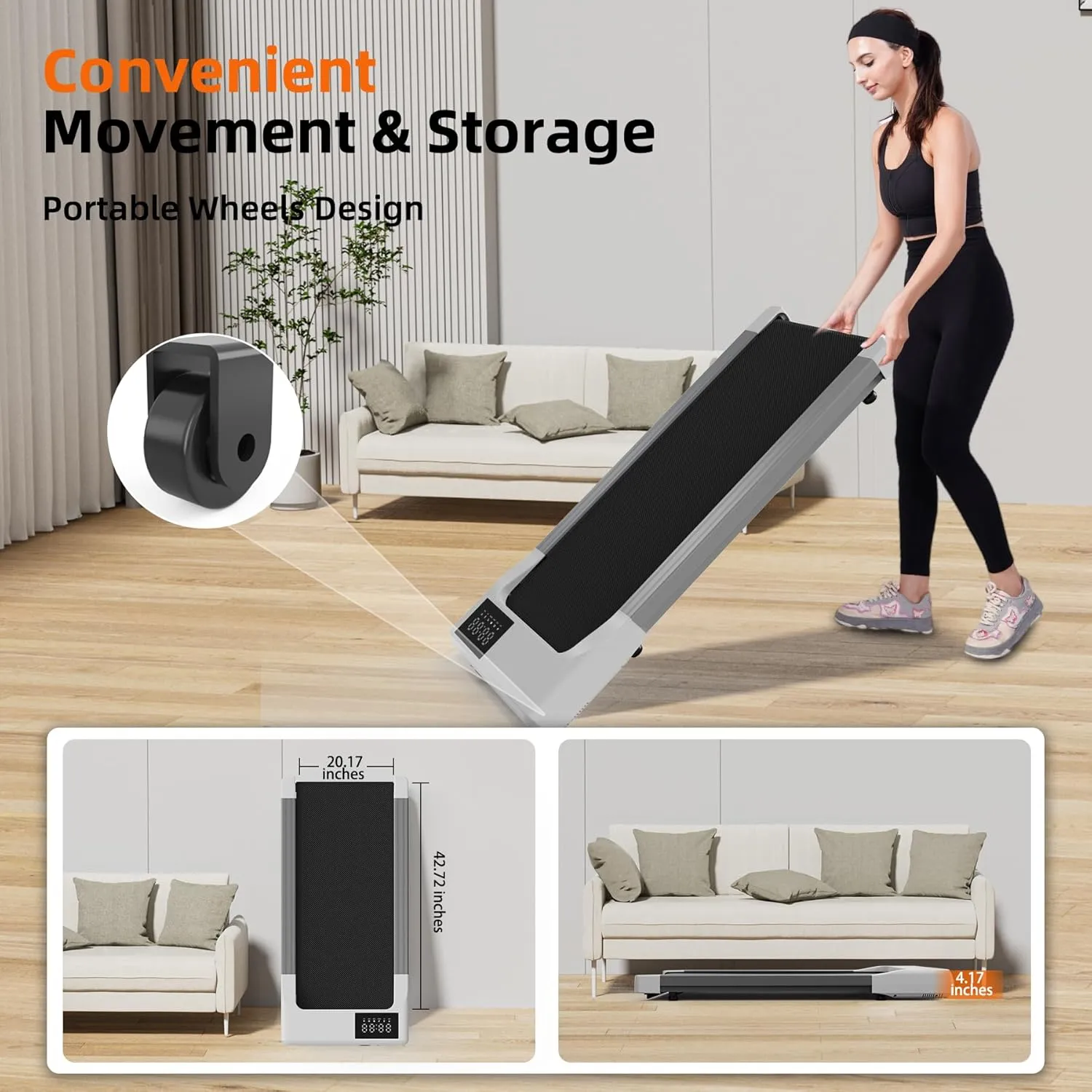 DeerRun 2025 Upgrade Walking Pad, Smart Under Desk Treadmill for Home Office, No-Assembly Treadmills with APP and Remote Control, LED Display, 2.5 HP Quiet Walking Jogging Machine, 300 lbs Capacity