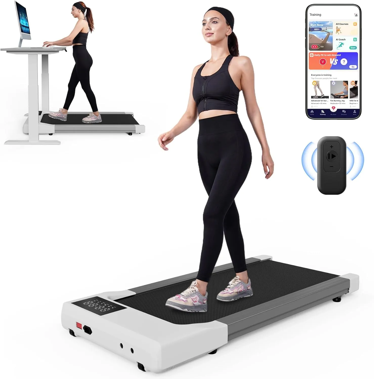 DeerRun 2025 Upgrade Walking Pad, Smart Under Desk Treadmill for Home Office, No-Assembly Treadmills with APP and Remote Control, LED Display, 2.5 HP Quiet Walking Jogging Machine, 300 lbs Capacity