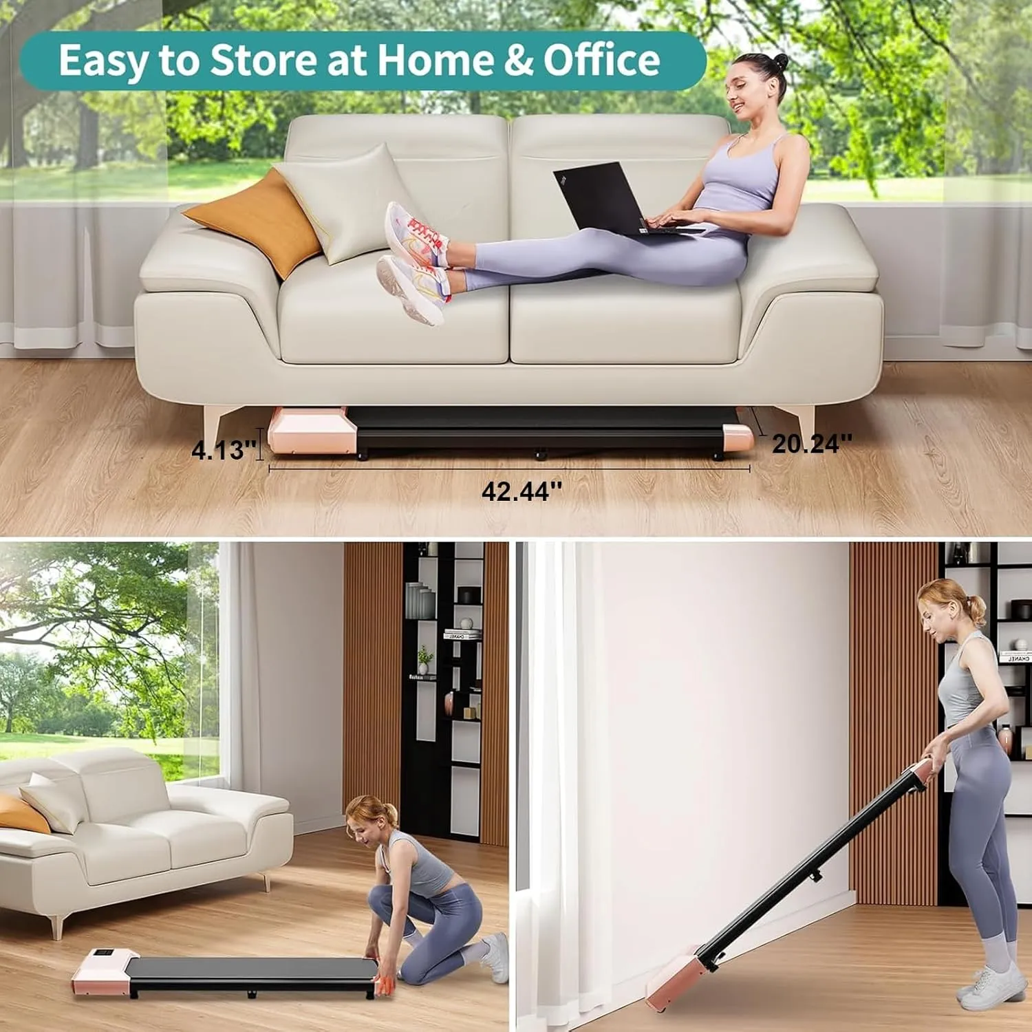 DeerRun 2025 Upgrade Walking Pad, Smart Under Desk Treadmill for Home Office, No-Assembly Treadmills with APP and Remote Control, LED Display, 2.5 HP Quiet Walking Jogging Machine, 300 lbs Capacity
