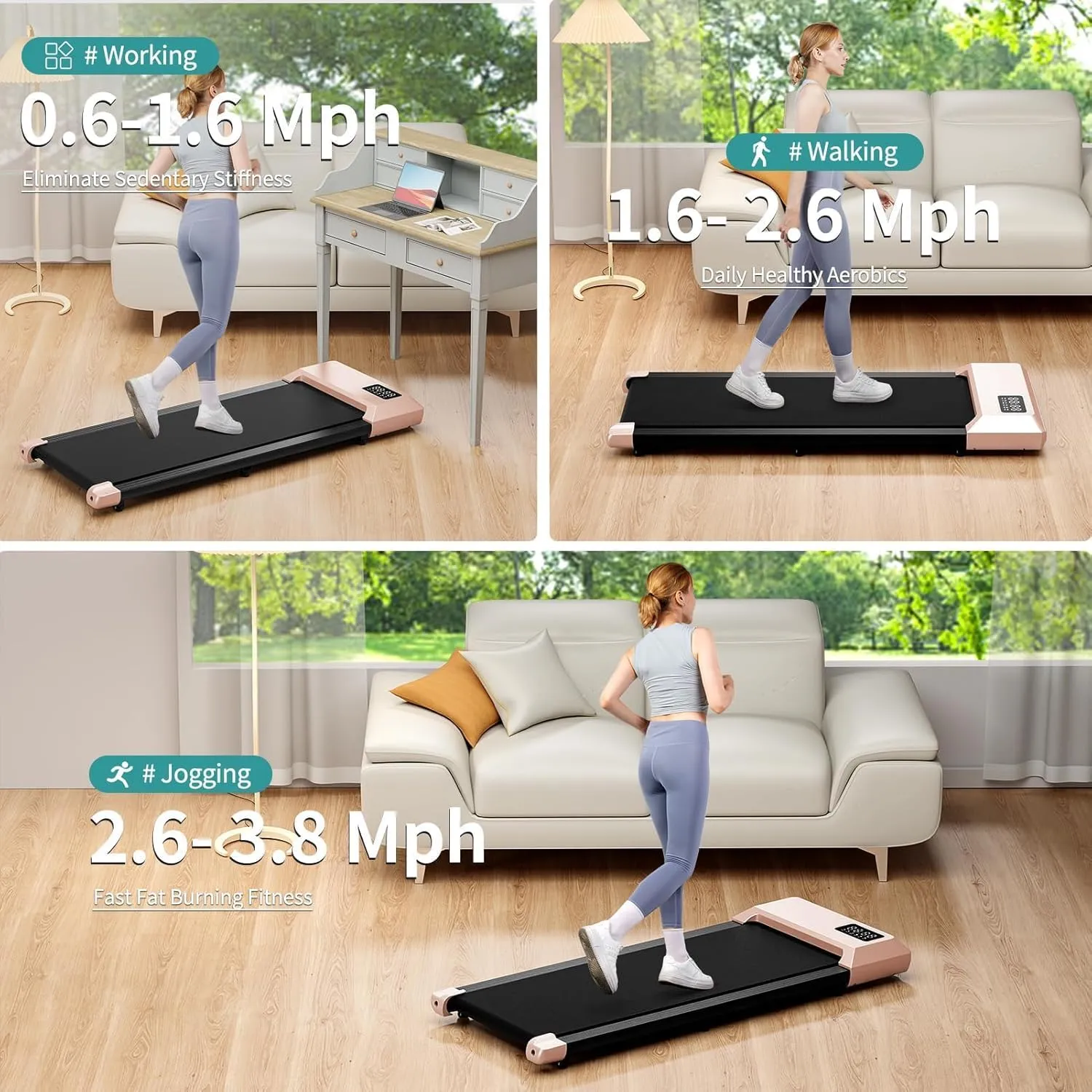 DeerRun 2025 Upgrade Walking Pad, Smart Under Desk Treadmill for Home Office, No-Assembly Treadmills with APP and Remote Control, LED Display, 2.5 HP Quiet Walking Jogging Machine, 300 lbs Capacity