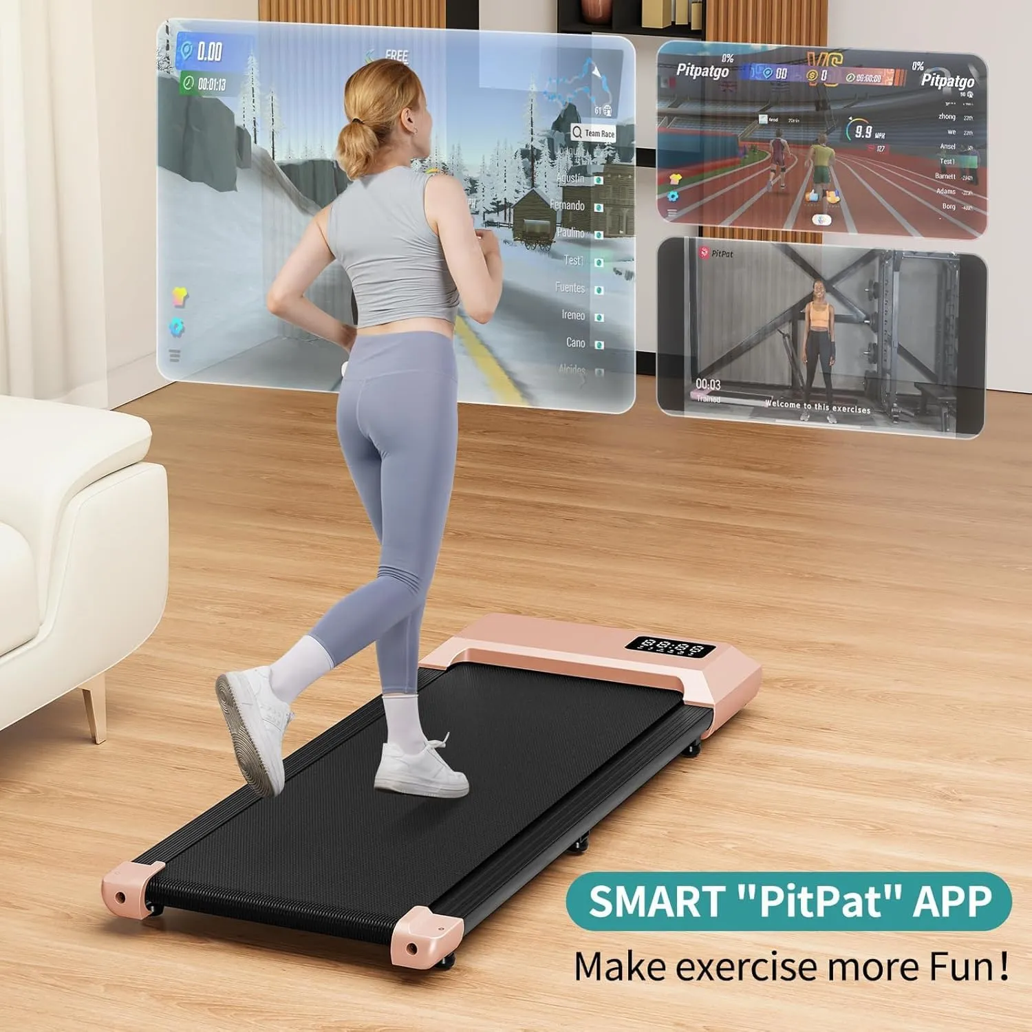 DeerRun 2025 Upgrade Walking Pad, Smart Under Desk Treadmill for Home Office, No-Assembly Treadmills with APP and Remote Control, LED Display, 2.5 HP Quiet Walking Jogging Machine, 300 lbs Capacity