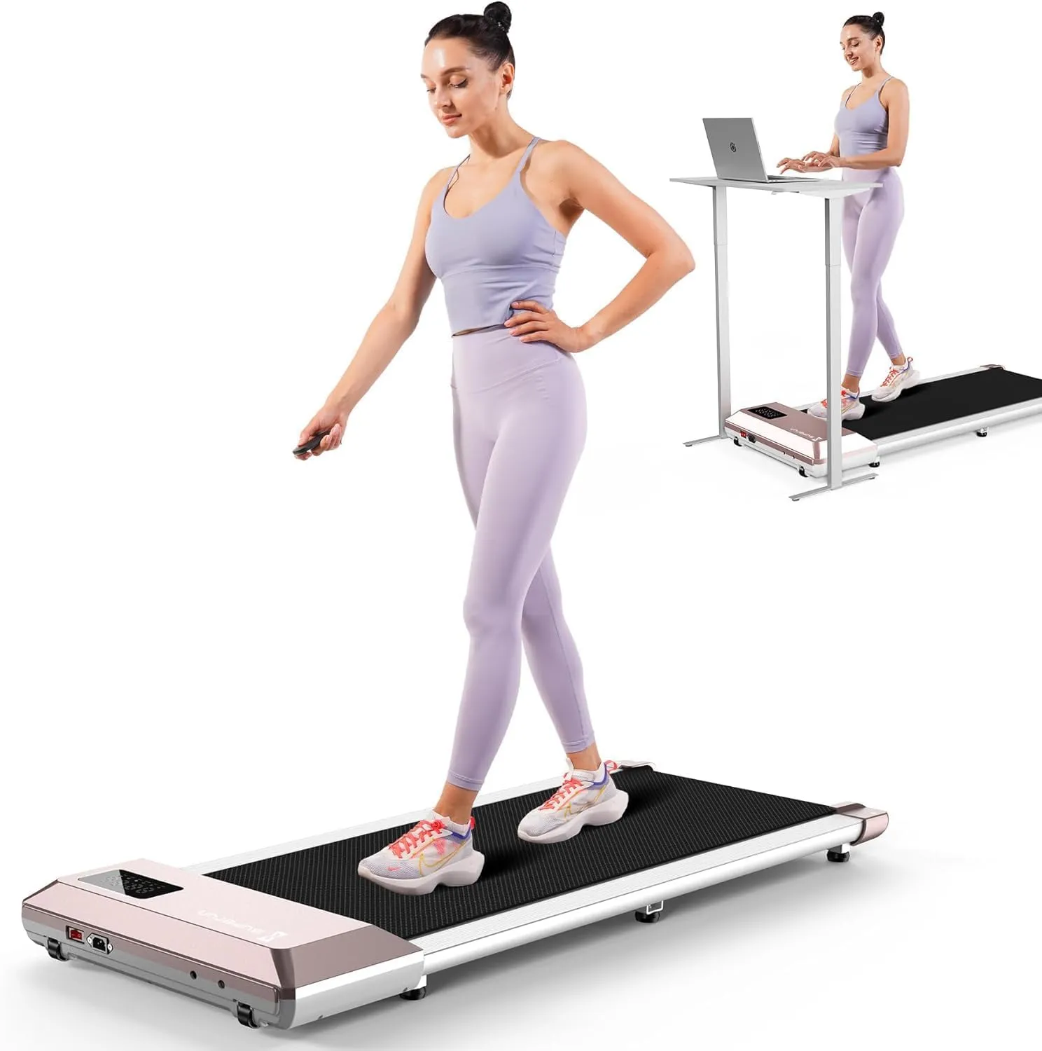 DeerRun 2025 Upgrade Walking Pad, Smart Under Desk Treadmill for Home Office, No-Assembly Treadmills with APP and Remote Control, LED Display, 2.5 HP Quiet Walking Jogging Machine, 300 lbs Capacity