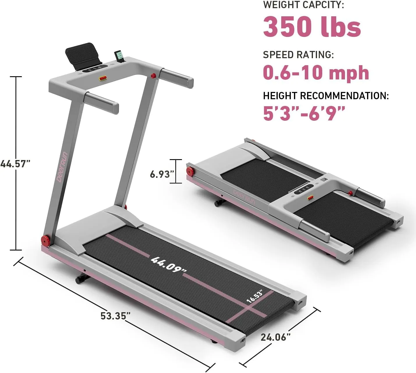 DeerRun Treadmills for Home, 3.5HP Folding Treadmill with Incline, 350 LBS Weight Capacity, Compact Portable Treadmill for Small Space Walking Jogging Running