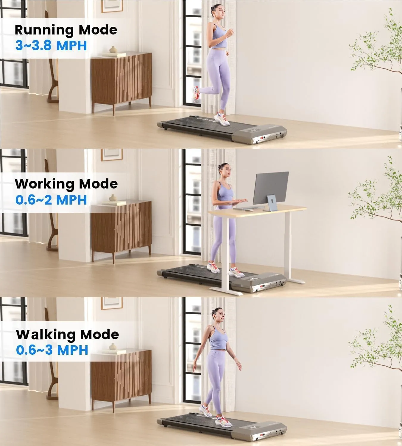 DeerRun Walking Pad 2 in 1 Under Desk Treadmill, 2.5HP Low Noise Walking Pad Running Jogging Machine with Remote Control for Home Office, Lightweight Portable Desk Treadmill Installation Free