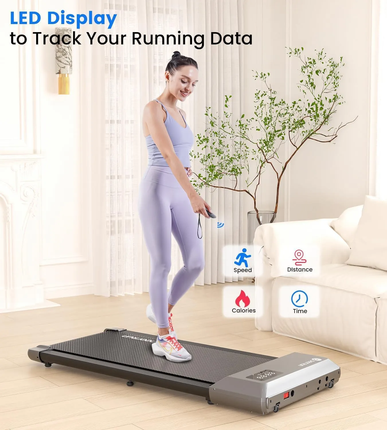 DeerRun Walking Pad 2 in 1 Under Desk Treadmill, 2.5HP Low Noise Walking Pad Running Jogging Machine with Remote Control for Home Office, Lightweight Portable Desk Treadmill Installation Free