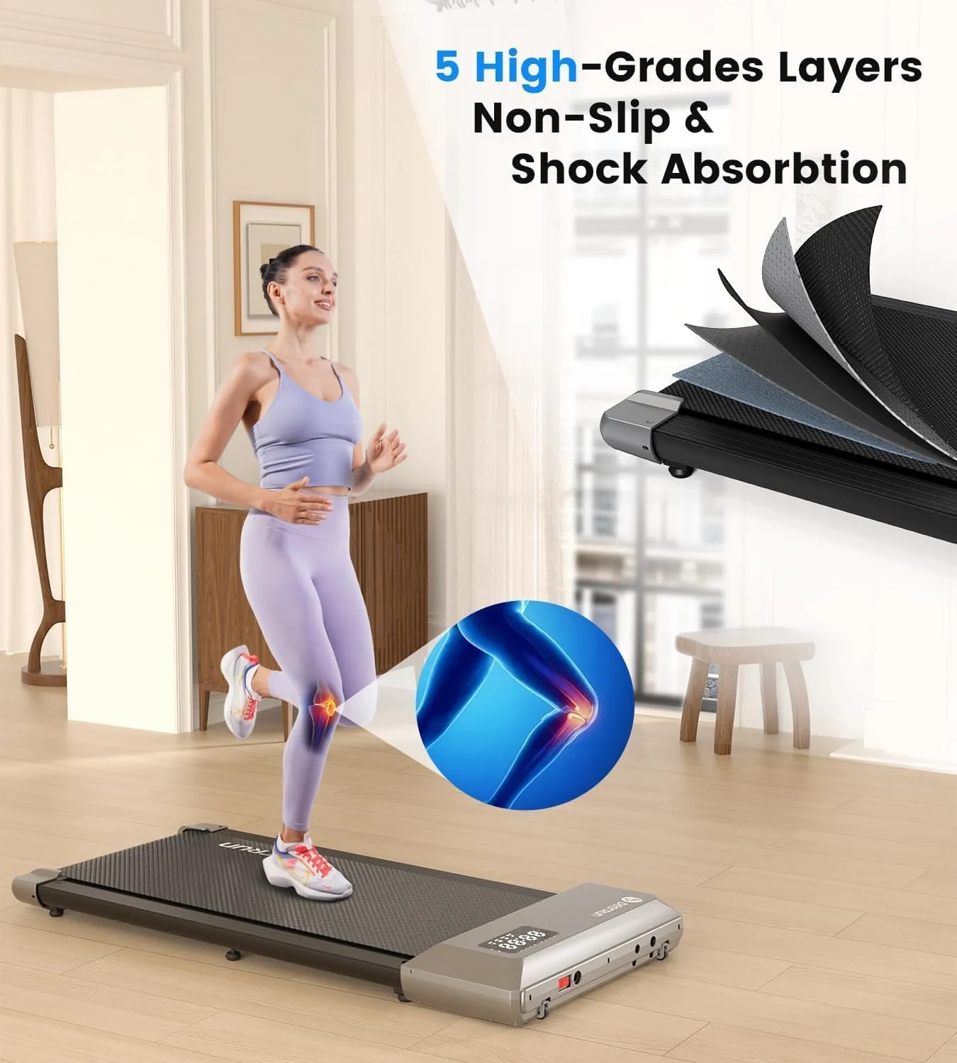DeerRun Walking Pad 2 in 1 Under Desk Treadmill, 2.5HP Low Noise Walking Pad Running Jogging Machine with Remote Control for Home Office, Lightweight Portable Desk Treadmill Installation Free