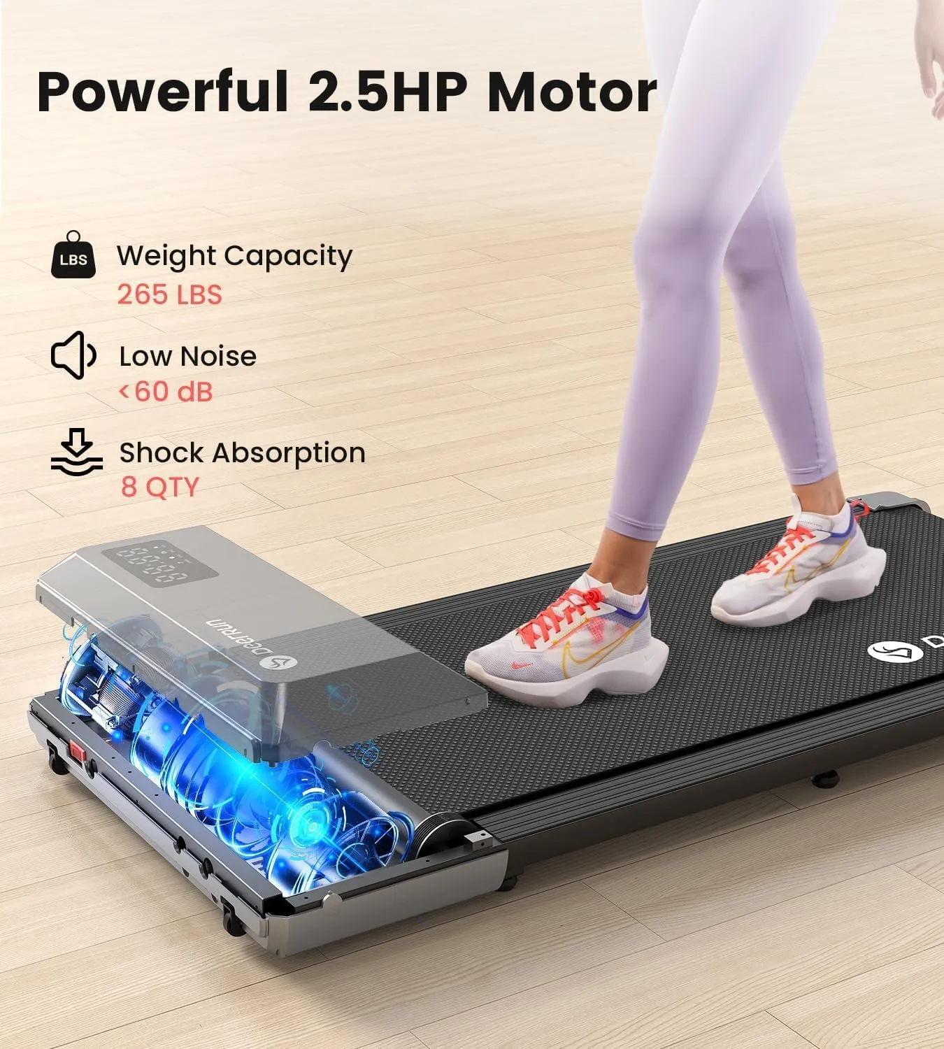 DeerRun Walking Pad 2 in 1 Under Desk Treadmill, 2.5HP Low Noise Walking Pad Running Jogging Machine with Remote Control for Home Office, Lightweight Portable Desk Treadmill Installation Free