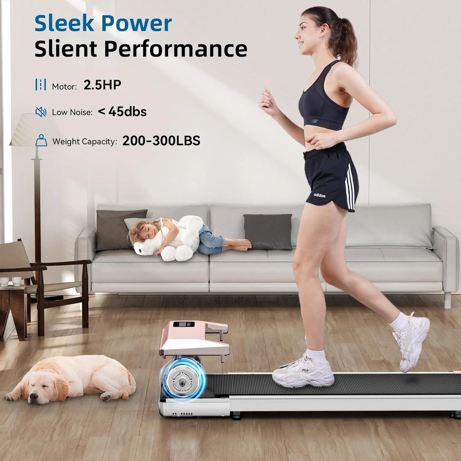 DeerRun Walking Pad, 2024 Upgrade Smart Under Desk Treadmill, 2.2HP Small Quiet Portable Treadmill, Walking Treadmill Under Desk, APP & Remote Control, Knee-Protective, No-Assembly