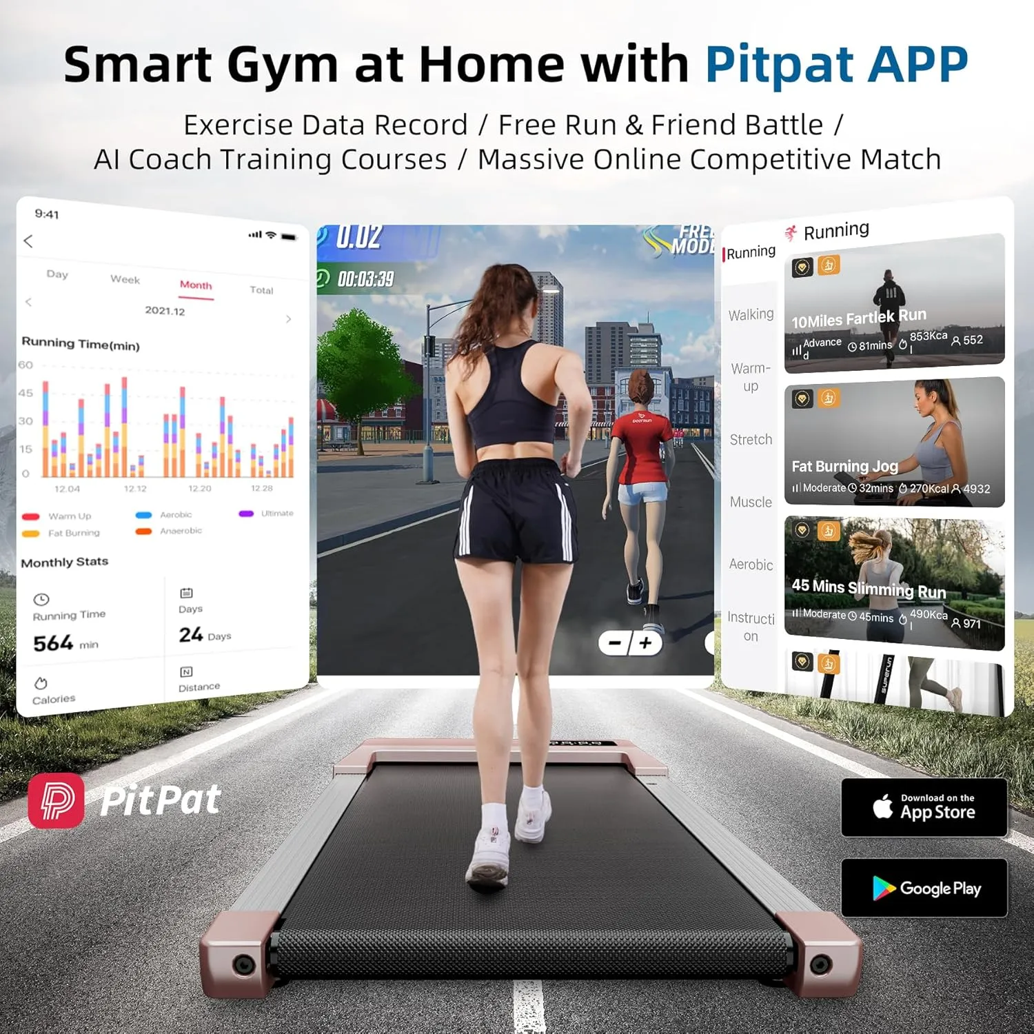 DeerRun Walking Pad, 2024 Upgrade Smart Under Desk Treadmill, 2.2HP Small Quiet Portable Treadmill, Walking Treadmill Under Desk, APP & Remote Control, Knee-Protective, No-Assembly