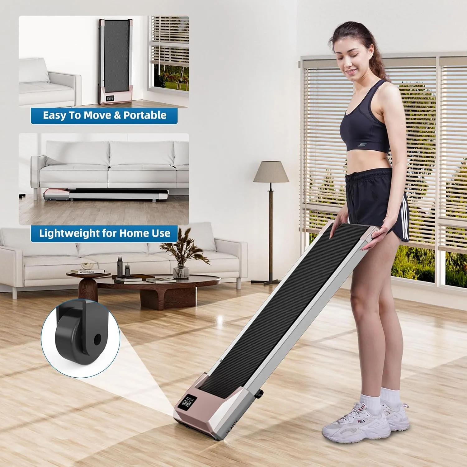 DeerRun Walking Pad, 2024 Upgrade Smart Under Desk Treadmill, 2.2HP Small Quiet Portable Treadmill, Walking Treadmill Under Desk, APP & Remote Control, Knee-Protective, No-Assembly