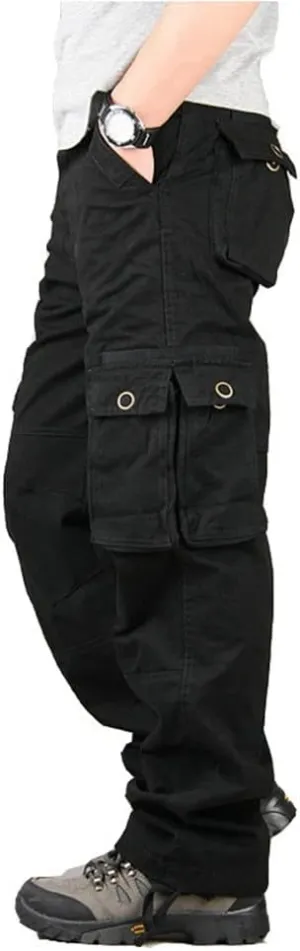 Depslee Men's Cotton Multi Pockets Ripstop Cargo Pants Loose Fit Outdoor Hiking Straight Leg Jogging Tactical Trousers