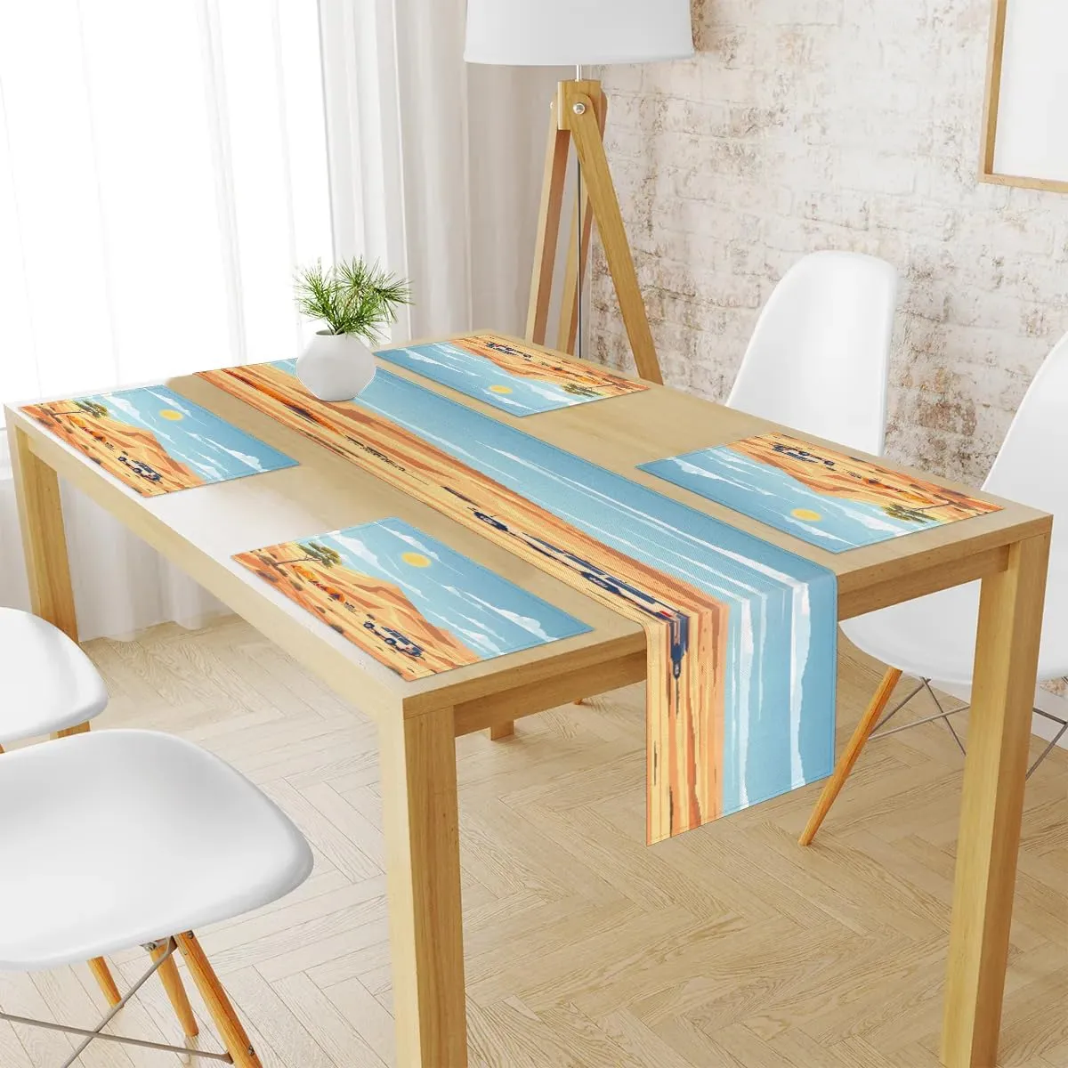 Desert Trip Table Runner and Placemats Set of 6 Table Mats and Runner for Dining Table Heat Resistant Place Mats with Table Runner