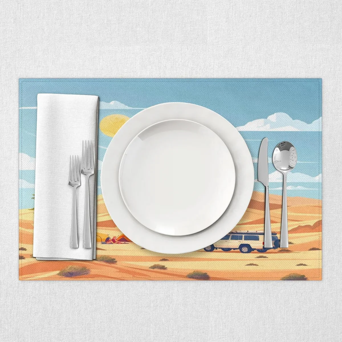 Desert Trip Table Runner and Placemats Set of 6 Table Mats and Runner for Dining Table Heat Resistant Place Mats with Table Runner