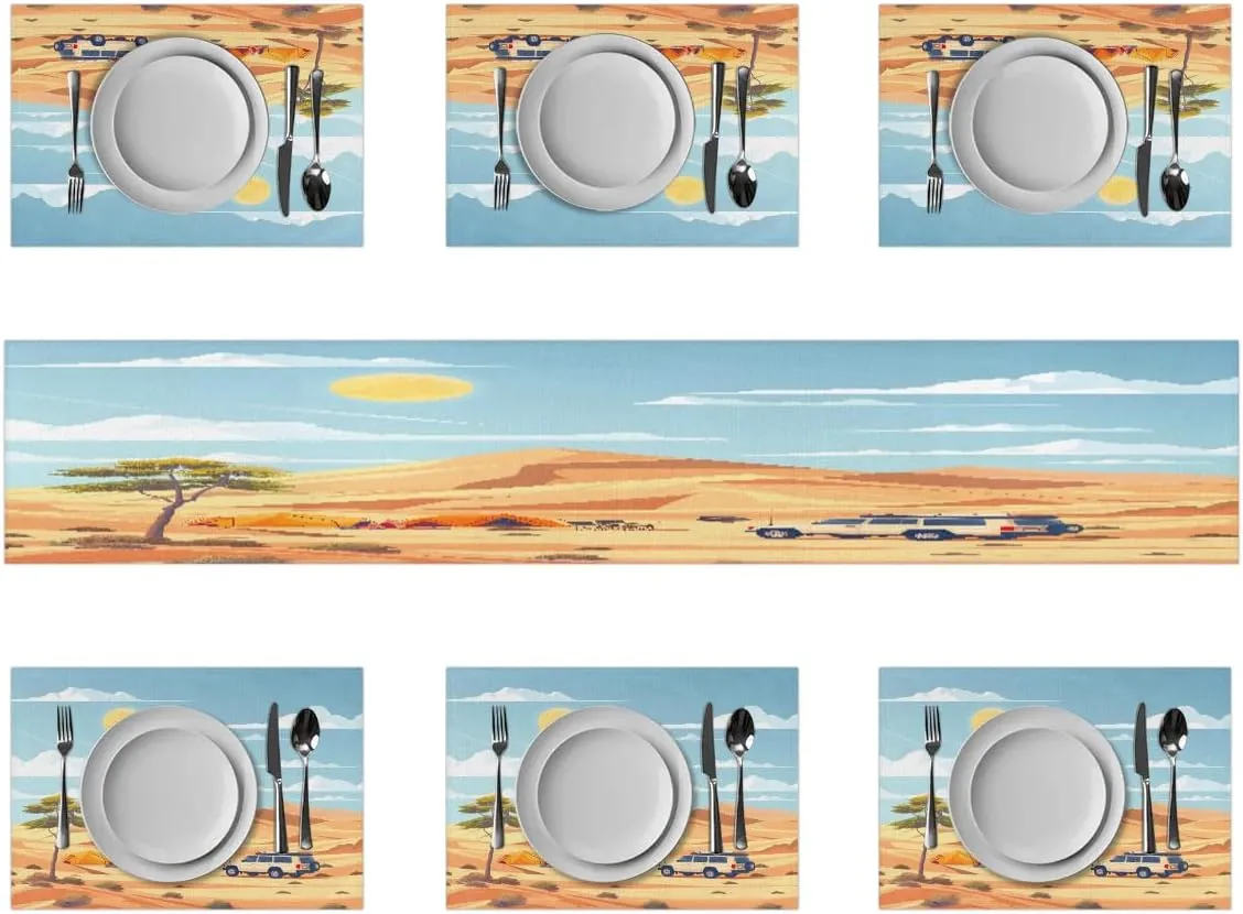 Desert Trip Table Runner and Placemats Set of 6 Table Mats and Runner for Dining Table Heat Resistant Place Mats with Table Runner