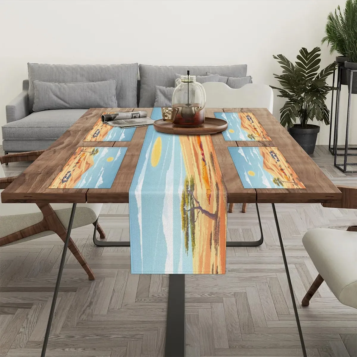 Desert Trip Table Runner and Placemats Set of 6 Table Mats and Runner for Dining Table Heat Resistant Place Mats with Table Runner