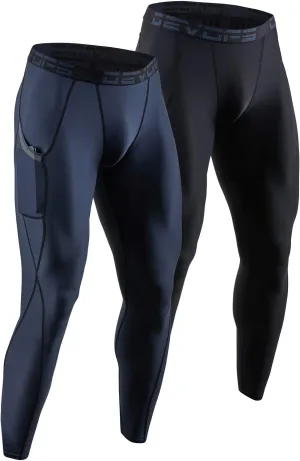 DEVOPS 2 or 3 Pack Men's Compression Pants Athletic Leggings with Pocket/Non-Pocket