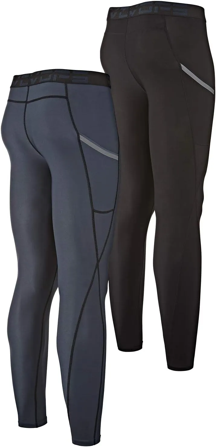 DEVOPS 2 or 3 Pack Men's Compression Pants Athletic Leggings with Pocket/Non-Pocket