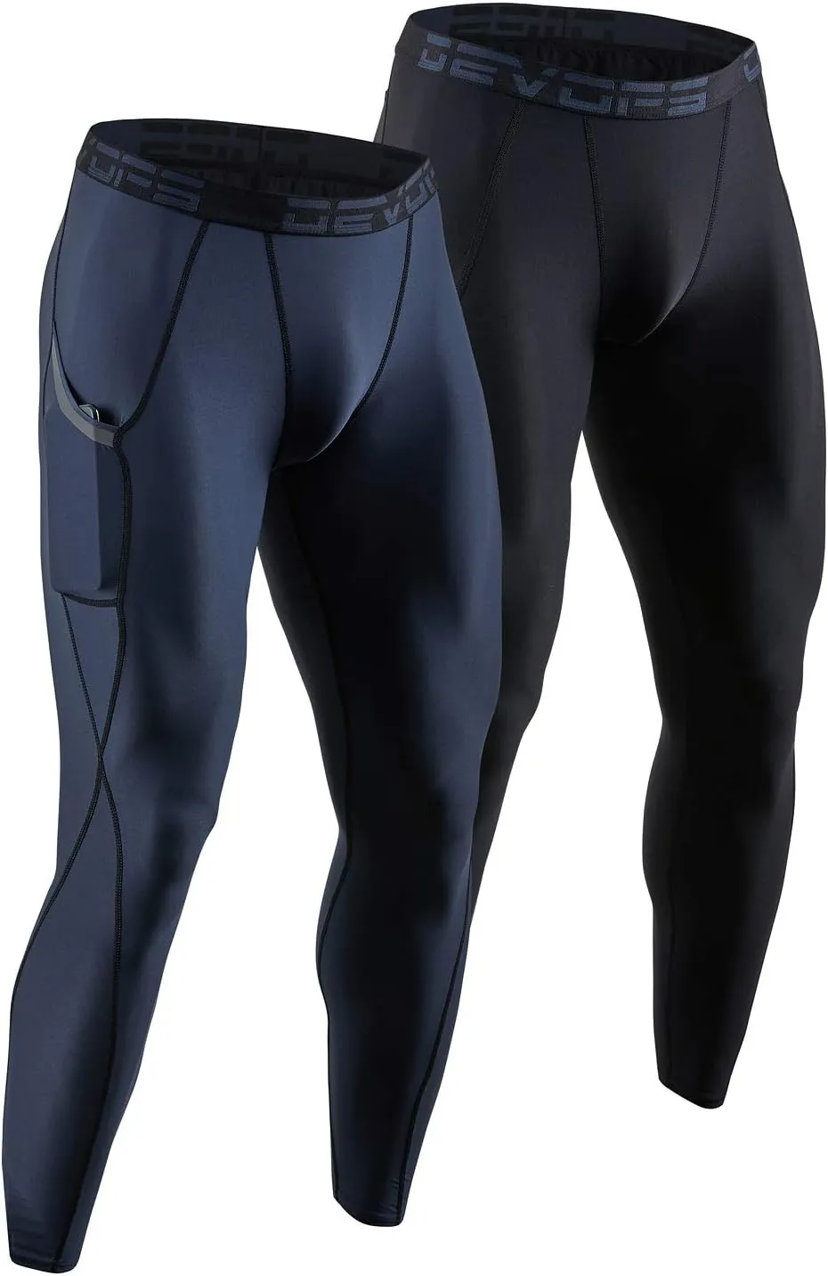 DEVOPS 2 or 3 Pack Men's Compression Pants Athletic Leggings with Pocket/Non-Pocket