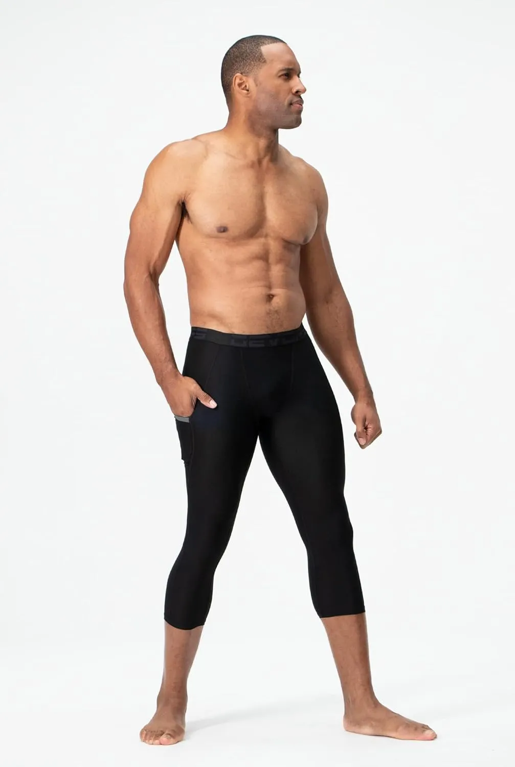 DEVOPS 2 Pack Men's 3/4 Compression Pants Athletic Leggings with Pocket