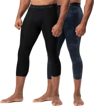 DEVOPS 2 Pack Men's 3/4 Compression Pants Athletic Leggings with Pocket