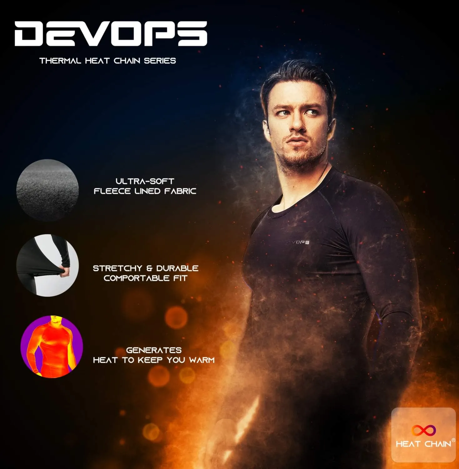 DEVOPS Men's Thermal Underwear Long Johns Set with Fleece Lined