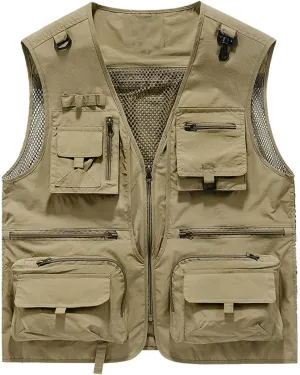 Dgoopd Mesh Utility Vest for Men Sleeveless Lightweight Quick Dry Outdoor Summer Fishing Jacket Vests with Multi Pockets