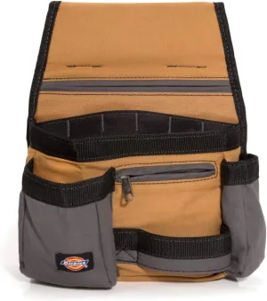 Dickies 11-Pocket Tool / Utility Storage Pouch for Tool Belt, Durable Canvas, Puncture-Resistant Backing, Screwdriver Pockets, Zippered Security Pocket, Hammer Loop, 2-inch Tunnel Loop, Grey/Tan
