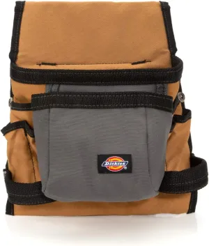 Dickies 8-Pocket Tool / Utility Storage Pouch for Tool Belt, Durable Canvas, Right and Left Hand Hammer Loops, 2-inch Loop and Snap Closed Flap for Easy Attachment, Grey/Tan